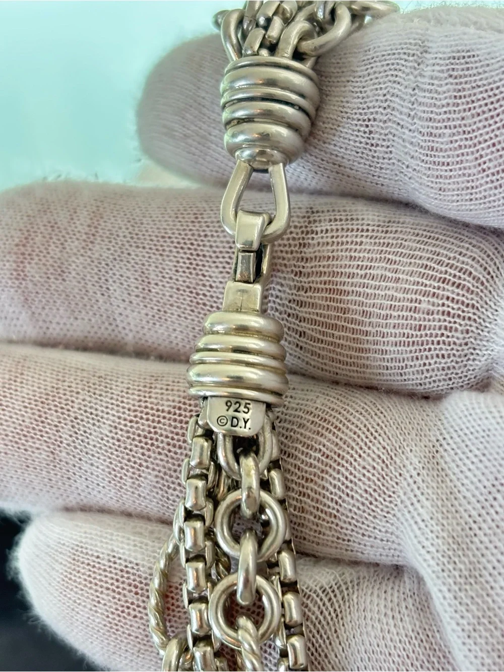 David Yurman Multi-Strand Bracelet with Chalcedony & Pearls 6.5-7" - Picture 7 of 9